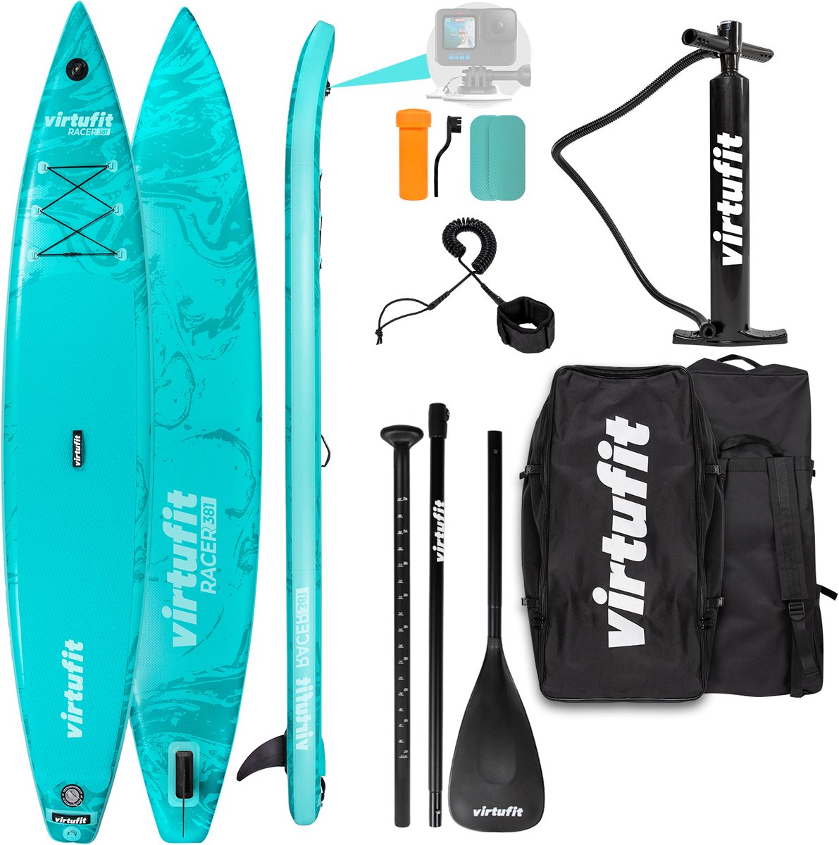 Bol.com VirtuFit Racer Opblaasbaar SUP Board 381 cm - Met GoPro Mount, Kickpad & Accessoires - Inclusief Verstelbare Peddel, Pom... aanbieding
