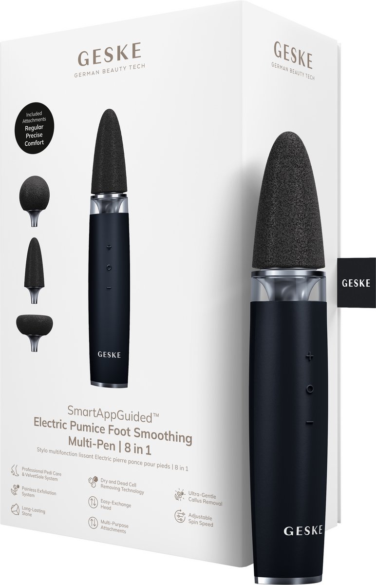 GESKE Electric Pumice Foot Smoothing Multi-Pen | 8 in 1 | Elektrische Voetvijl & Exfoliator | 3 Puimsteen Opzetstukken | Voor Zachte Voeten | Geavanceerde Eeltverwijdering | Voor je Pedicureset