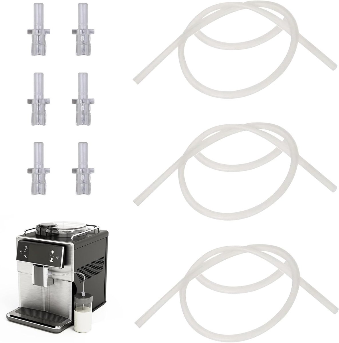 3 melkslangen en 6 aansluitnippels voor volautomatische koffiemachines, transparante siliconenslangen en accessoires voor perfecte koffiecreaties