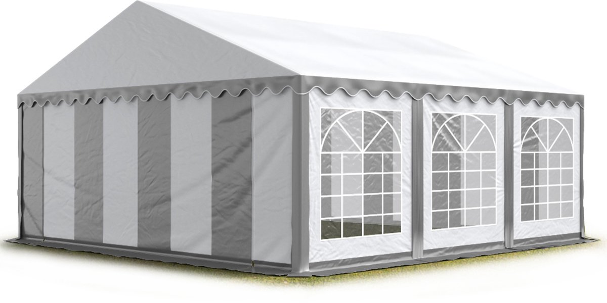 Partytent feesttent 5x6 m tuinpaviljoen -tent PVC 700 N in grijs-wit waterdicht