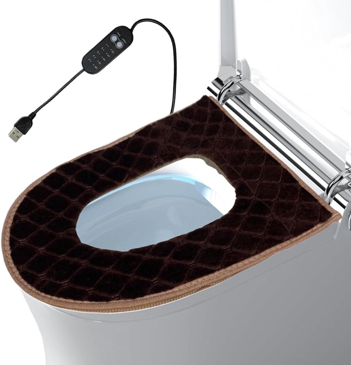 Verwarmde toiletbril - Zachte hoes - Comfort in kou - 5 temperatuurstanden - 43 x 37 cm - Bruin
