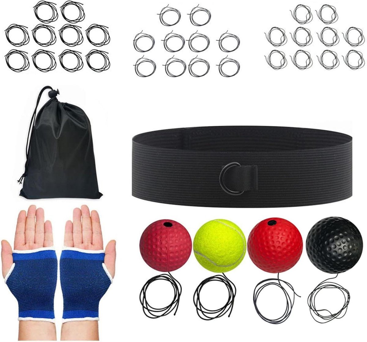 Boks Reflexbal Set - Hoofdband Training - Verbeter Coördinatie - Comfortabele Elastische Hoofdband - 4 Ballen - Multicolor