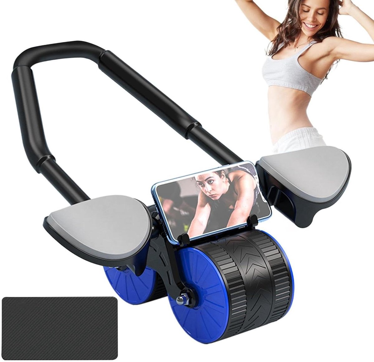 Buikspierroller - Core Trainer - Kracht Training - Automatische Terugslag - Dubbele Wielen - Zwart Blauw