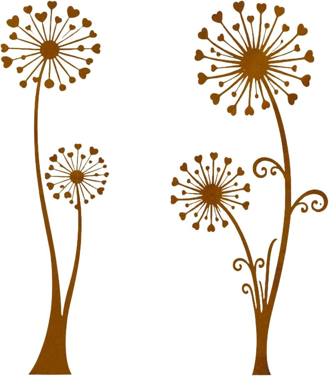 Tuinstekers Roest - Paardenbloem Decoratie - Tuin Aankleden - Natuurlijke Patina - 30 cm Hoog - Bruin