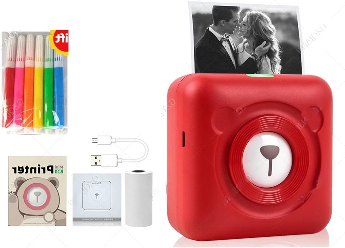 Mini Labelprinter - Pocket Printer - Aantekeningen Maken - Draadloze Connectiviteit - 58 mm Papier - Rood