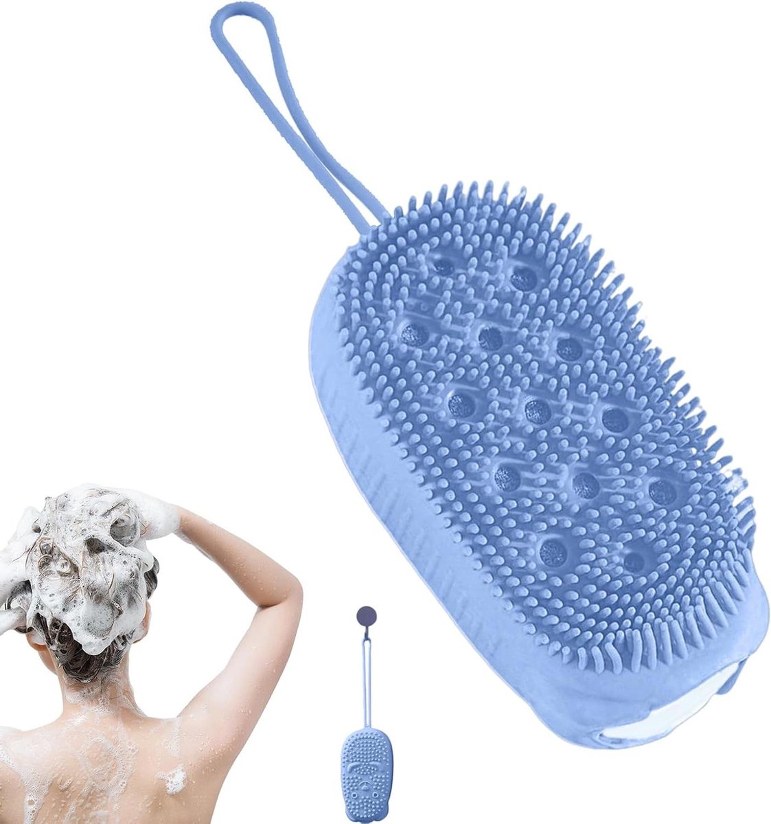 Douche scrubber - Lichaam borstel - Huid reiniging - Dubbelzijdig ontwerp - 12.5 cm - Blauw