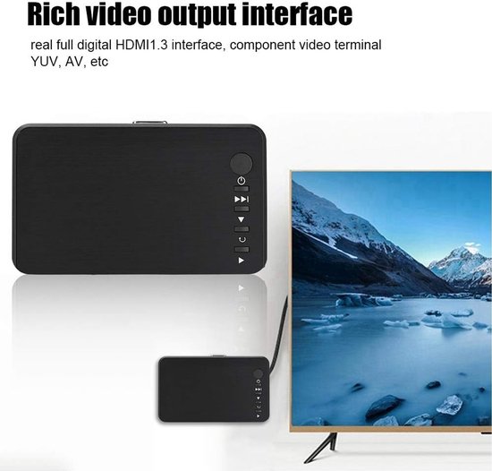 HD Mediaspeler - Videospeler USB - Films Kijken - Afstandsbediening Inbegrepen - 20x13x4 cm - Zwart — afbeelding 3
