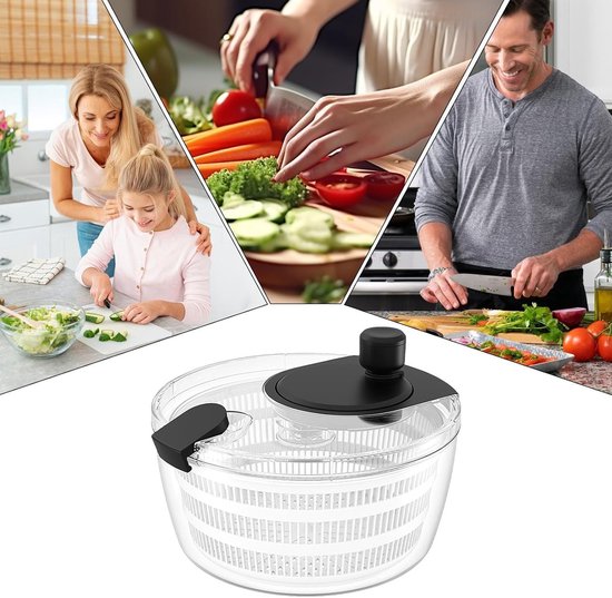 Slacentrifuge Kom - Groente Droger - Salade Bereiden - Veilige Gesp Ontwerp - 4 Liter Capaciteit - Zwart — afbeelding 5