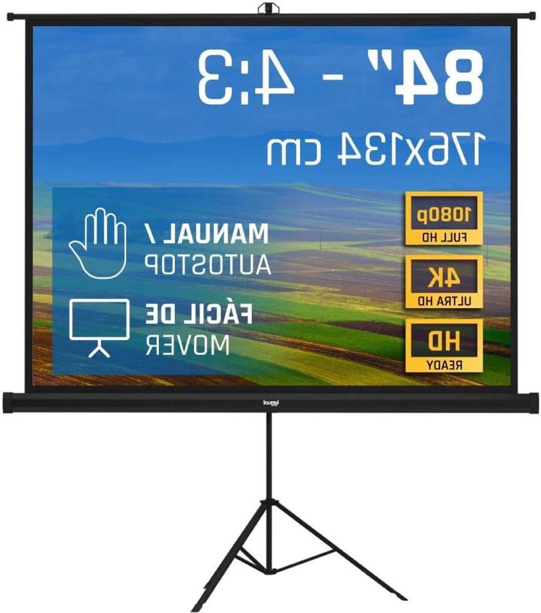 Projectiescherm met statief - Draagbaar scherm - Thuisbioscoop presentaties - Handmatig oprolbaar - 84 inch 4:3 - Mat wit