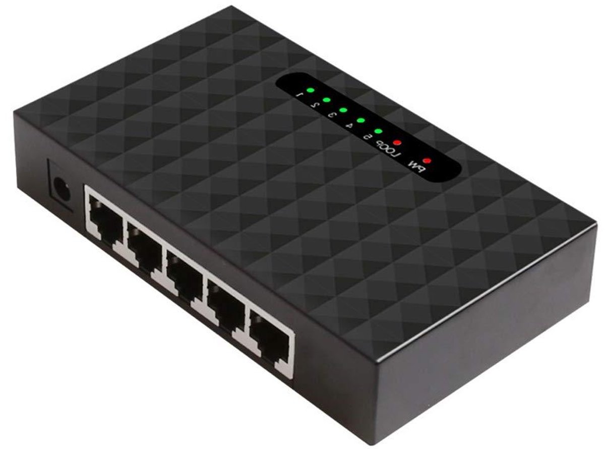Netwerk Switch - Ethernet Hub - Snelle Data Overdracht - Plug en Play - 5 Poorten - Zwart