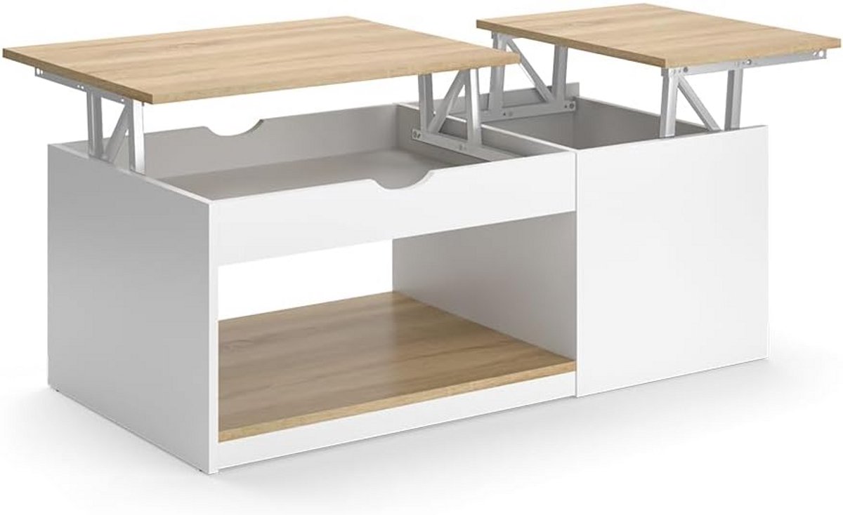 Moderne Salontafel in Wit en Sonoma Eikenlook met Opklapfunctie