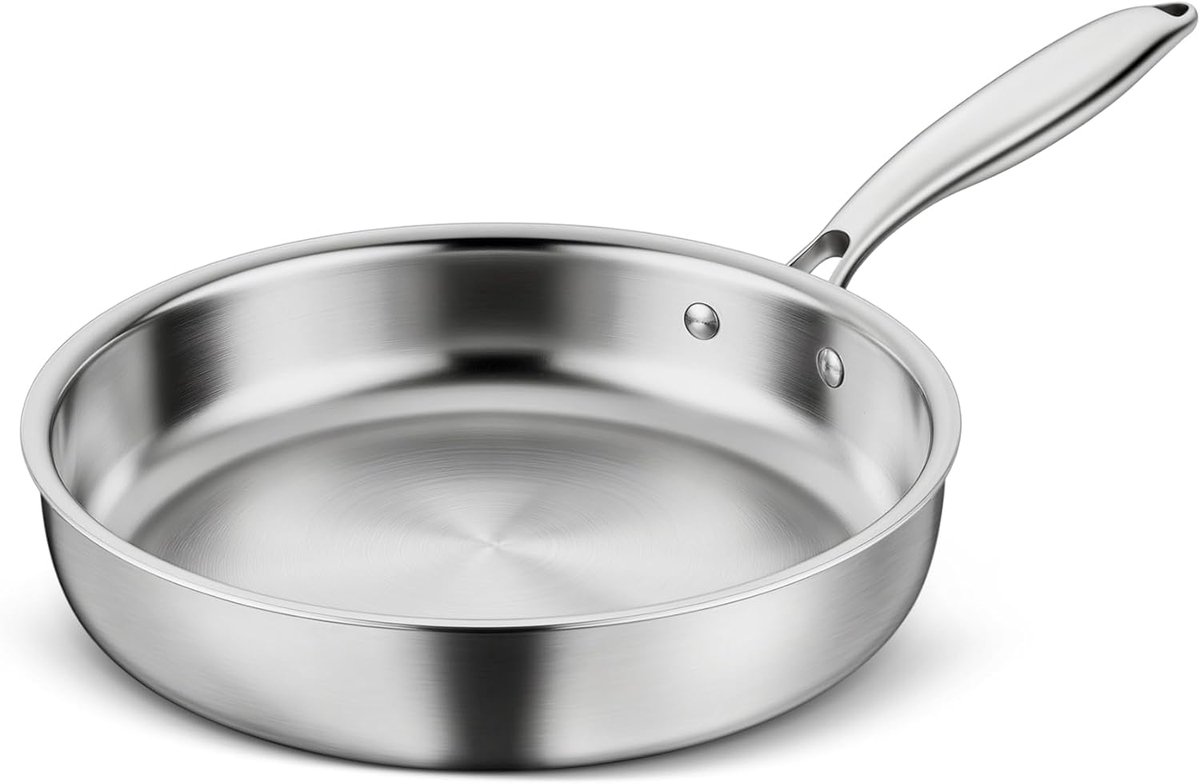 Roestvrijstalen koekenpan - Koekenpan met steel - Bakken en braden - Vaatwasserbestendig - 26 cm diameter - Zilverkleurig