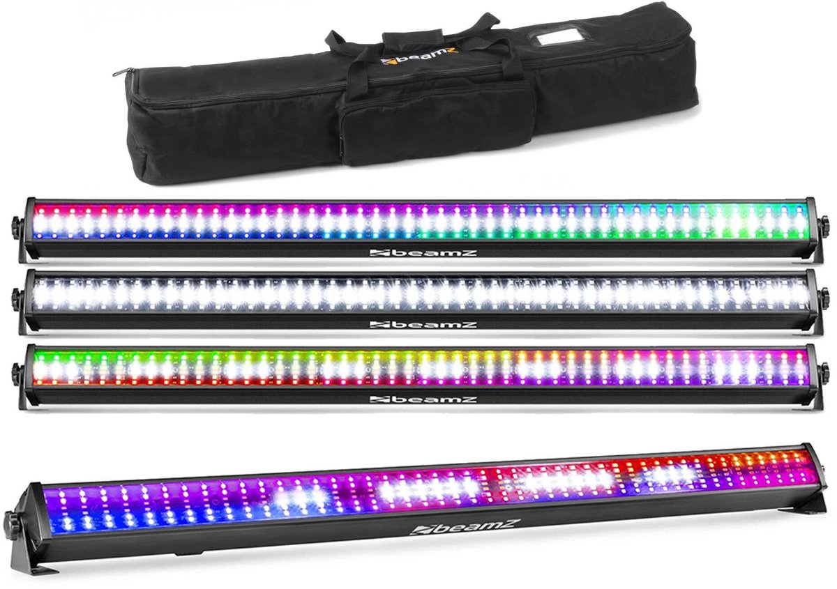 BeamZ set van 4 LCB288 RGBW LED Barren in flightbag - Wash en stroboscoop - 102 cm