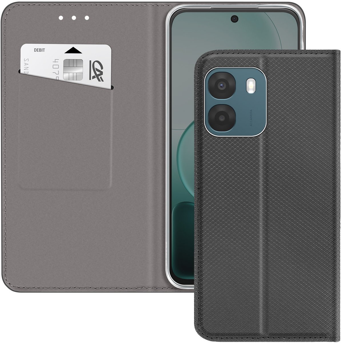 Avizar Etui Geschikt voor Oppo A6 Gestreept Textuur met Standaard en Kaarthouder, Zwart