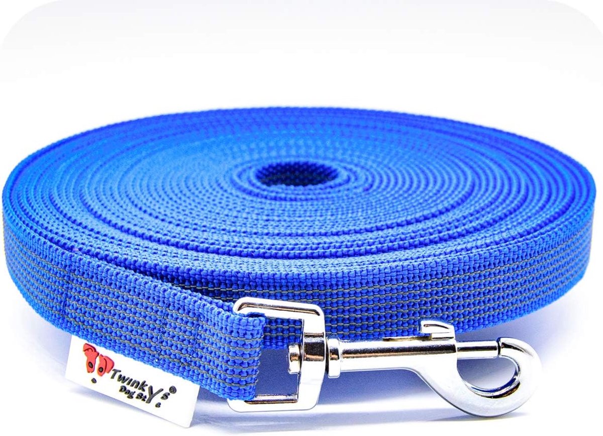 Hondenlijn Sleeplijn - Trainingslijn Rubber - Veilig Trainen - Antislip Grip - 20 Meter Lang - Blauw