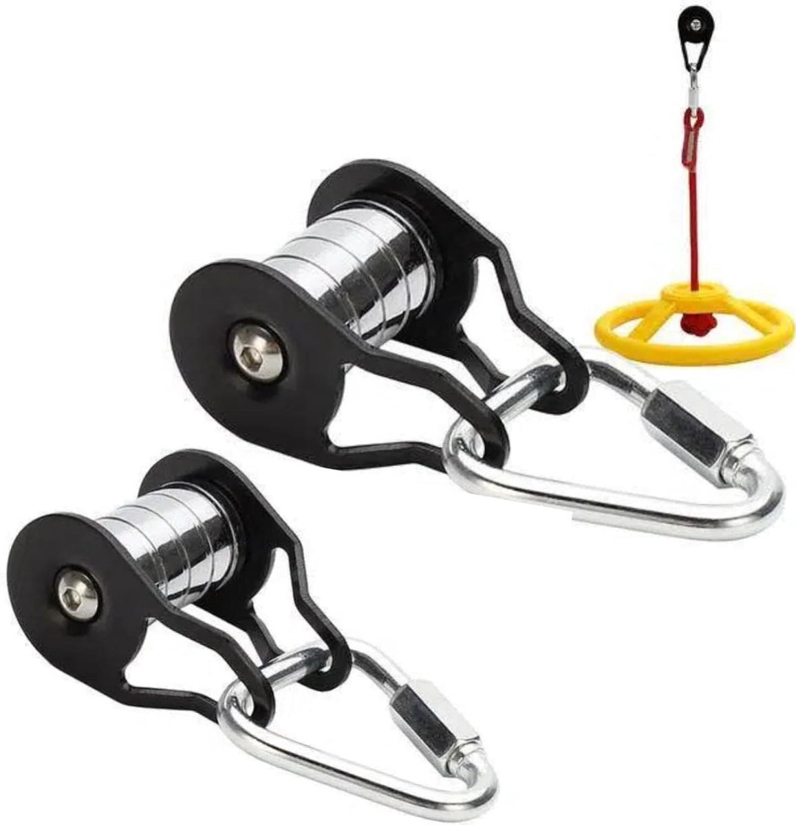 Slackline Katrol - Zipline Slider - Buitenplezier Creëren - Vijf Wielen Systeem - 200 kg Draagvermogen - Zilverkleurig
