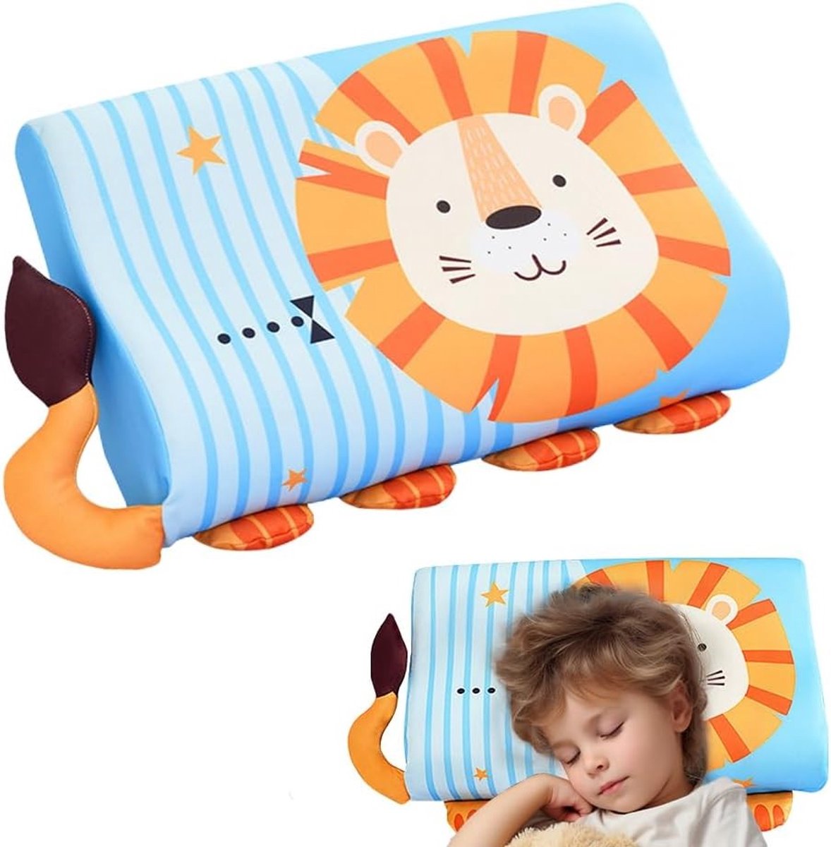 Ergonomisch traagschuim kussen voor kinderen met apart wasbare kussensloop en Kawaii-dieren, ideaal voor een goede nachtrust vanaf 3 jaar