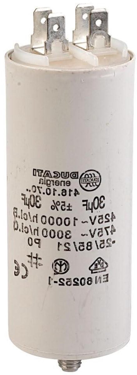 Condensator - Elektrische Component - Stroom Stabiliseren - Dubbele Faston Uitgang - 30 Microfarad - Zwart