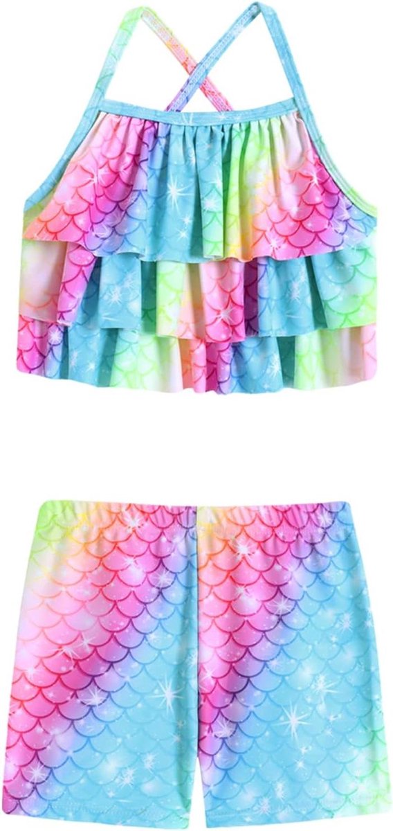 Meisjes Badpak - Tankini Set - Zwemmen en Strand - Zeemeermin Staart Design - 4-10 Jaar - Regenboog