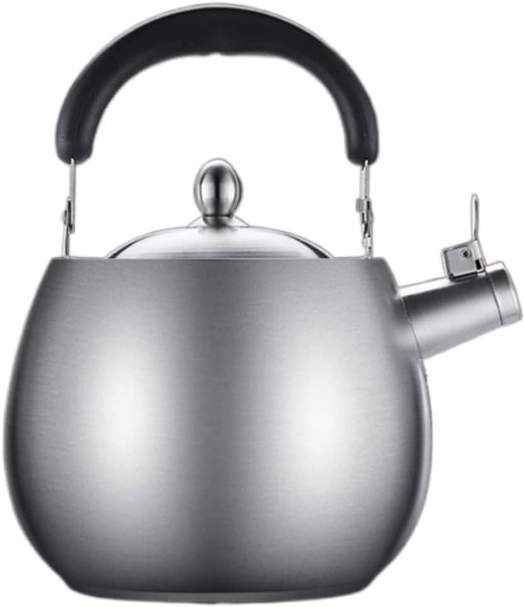 Waterkoker Roestvrijstaal - Theepot Kookplaat - Water Koken - Met Fluitje - 4 Liter - Zilverkleurig