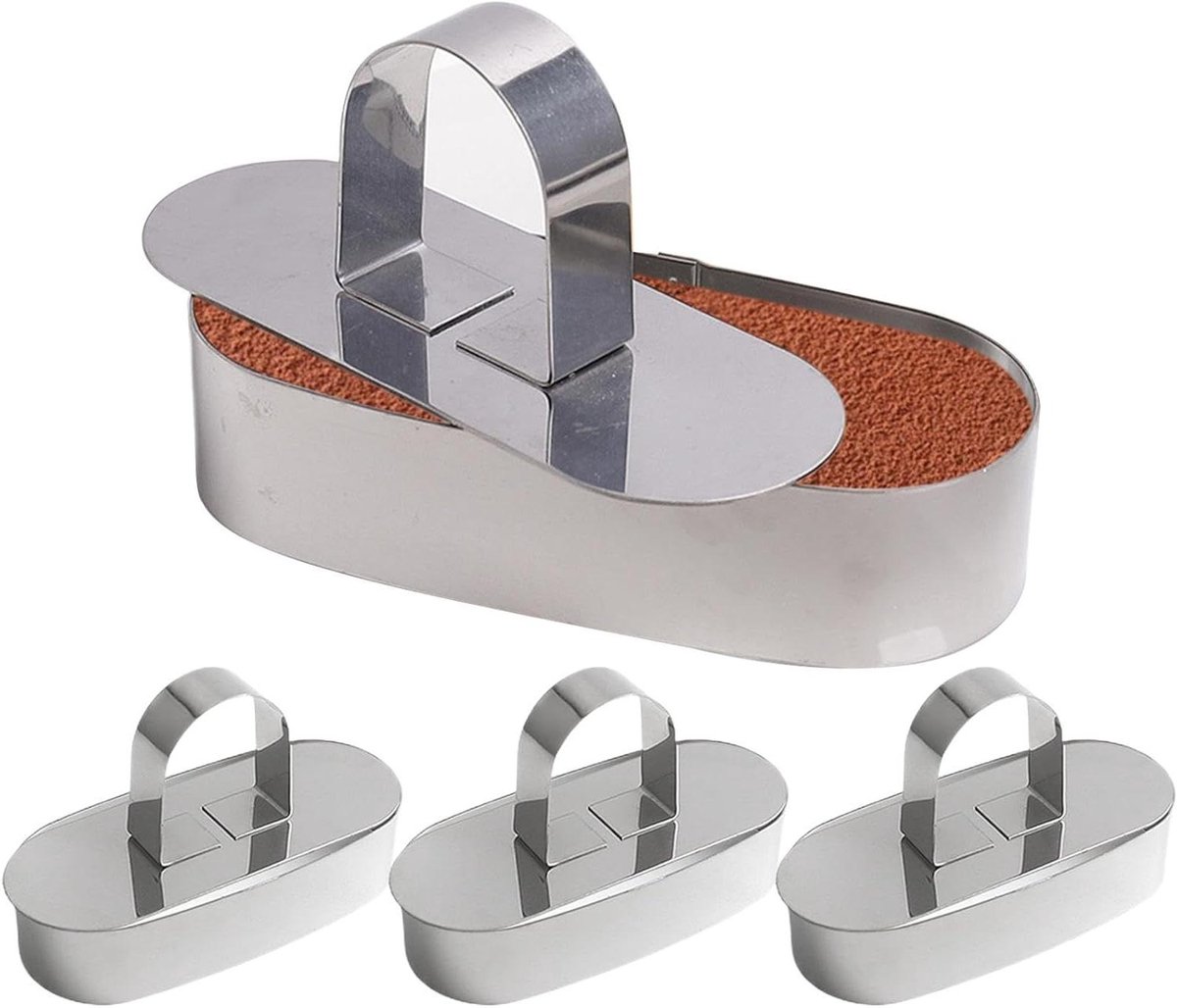 Taartring Set - Mousse Vormen - Desserts Vormen - Met Pusher - 4 Delig - Zilver