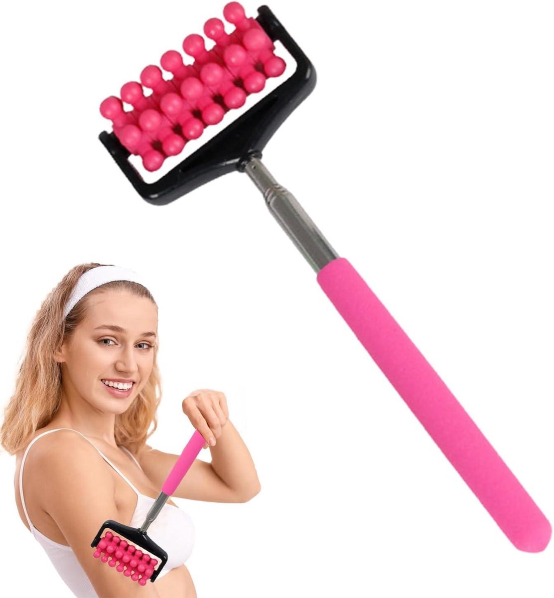 Telescopisch Rugmassageapparaat - Verstelbare Krabroller - Spierontspanning Thuis - Geluidsarme Massage - 21 cm - Blauw