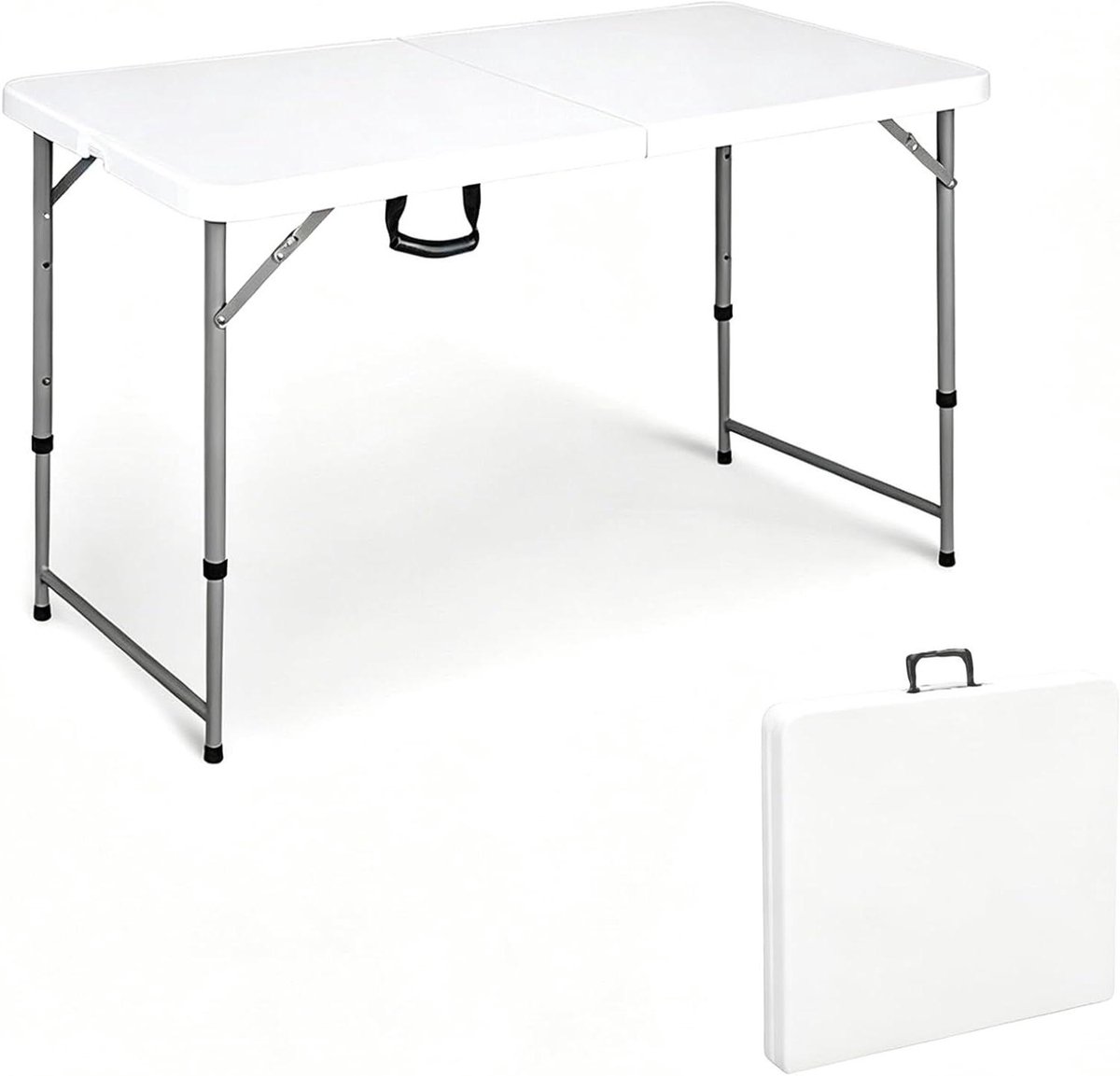 Draagbare Bartafel - Opvouwbare Cafétafel - Feesten en Kamperen - In Hoogte Verstelbaar - 150 Kg Draagvermogen - Wit