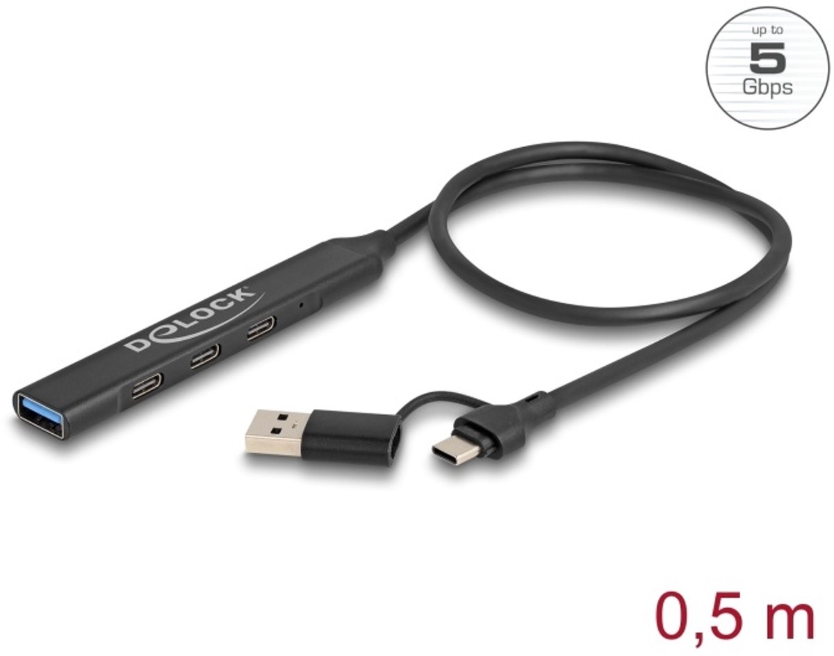 DeLOCK 64272 interface hub USB 3.2 Gen 1 (3.1 Gen 1) Type-C 5000 Mbit/s Zwart