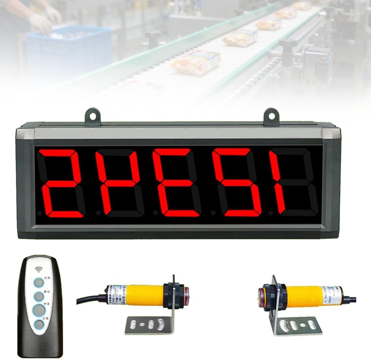 Digitale Teller - Productielijnteller - Objecten Tellen - Infrarood Sensor - 3 Inch Display - Zwart