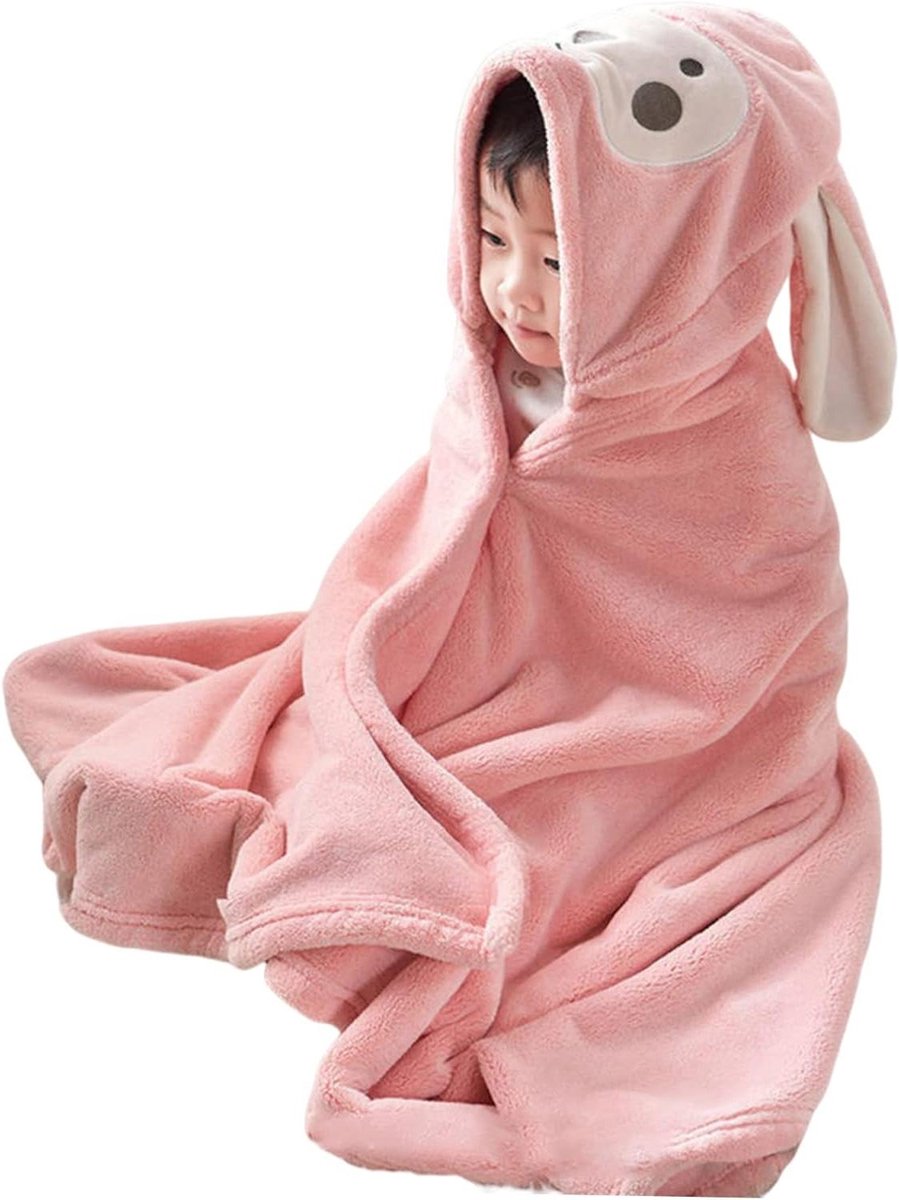Baby Hooded Handdoek - Dieren Badjas - Na het badderen - Schattig Oor Ontwerp - 140x70 cm - Lichtroze