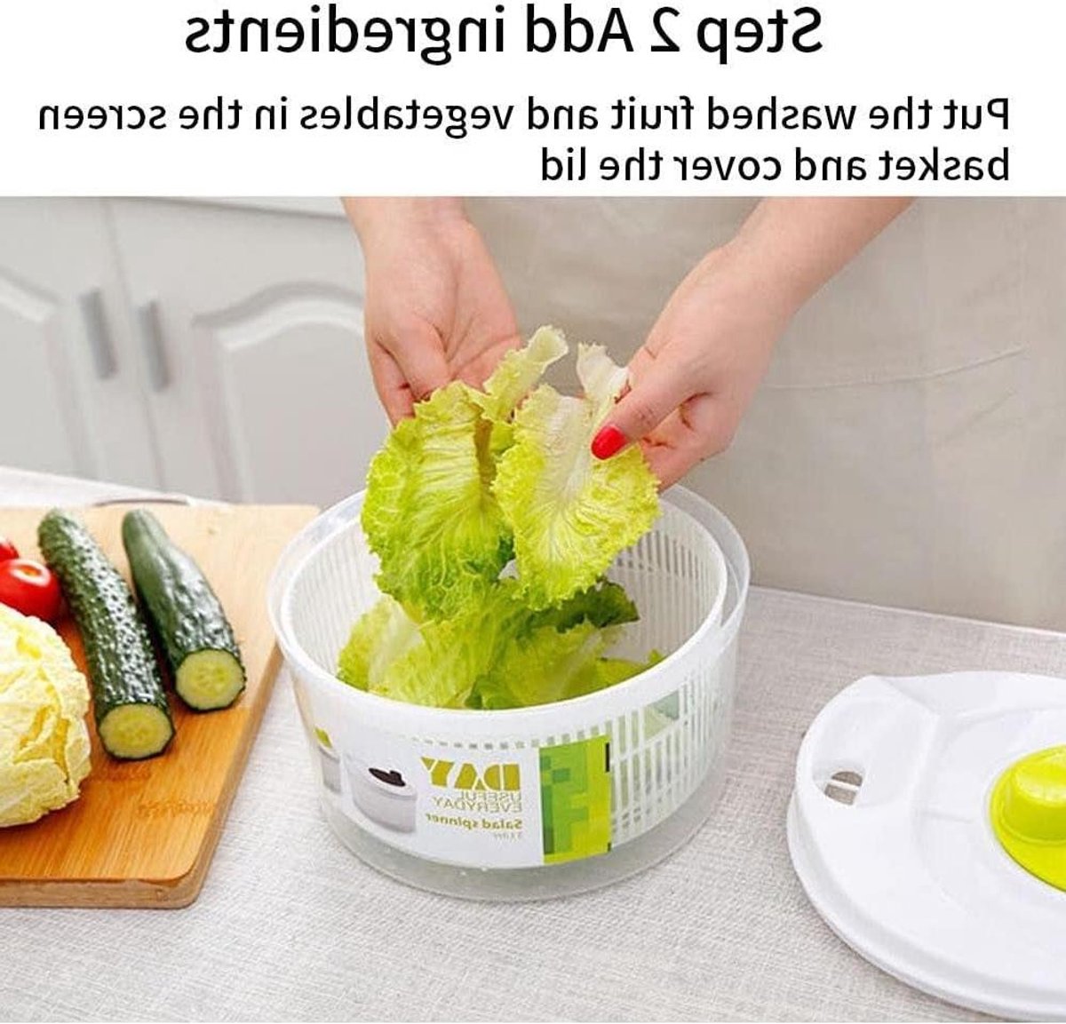Groente Droger - Salade Spinner - Salades Maken - Grote Handmatige - 3.2L Capaciteit - Wit Groen