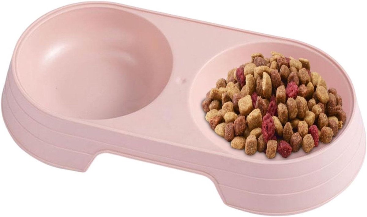 Hondenbakken Set - Dubbele Voerbak - Huisdieren Voeren - Verhoogd Ergonomisch Design - 23 cm Lengte - Roze