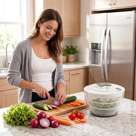 Fruit Cleaner Spinner - Sla Wasmand Droger - Verse Salades Maken - Tijdbesparende Uitdroging - 5L Capaciteit - Wit — afbeelding 2