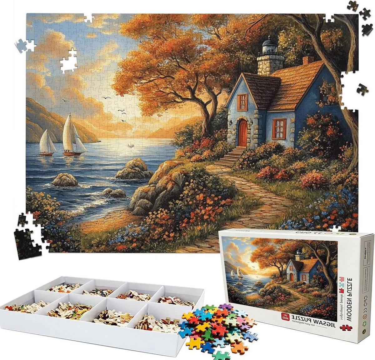 Puzzel 2000 stukjes - Legpuzzel volwassenen - Ontspannende hobby - Lindehouten puzzelstukjes - 99 x 70 cm - Zonsondergang