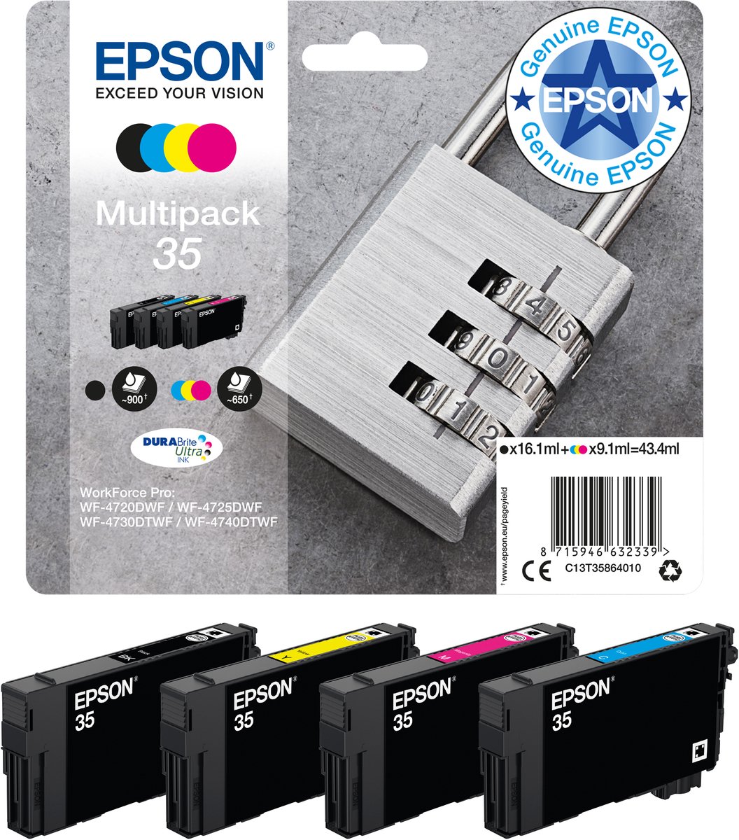Epson Padlock-serie multipack, 4 kleuren, 35 DURABrite Ultra inktcartridges