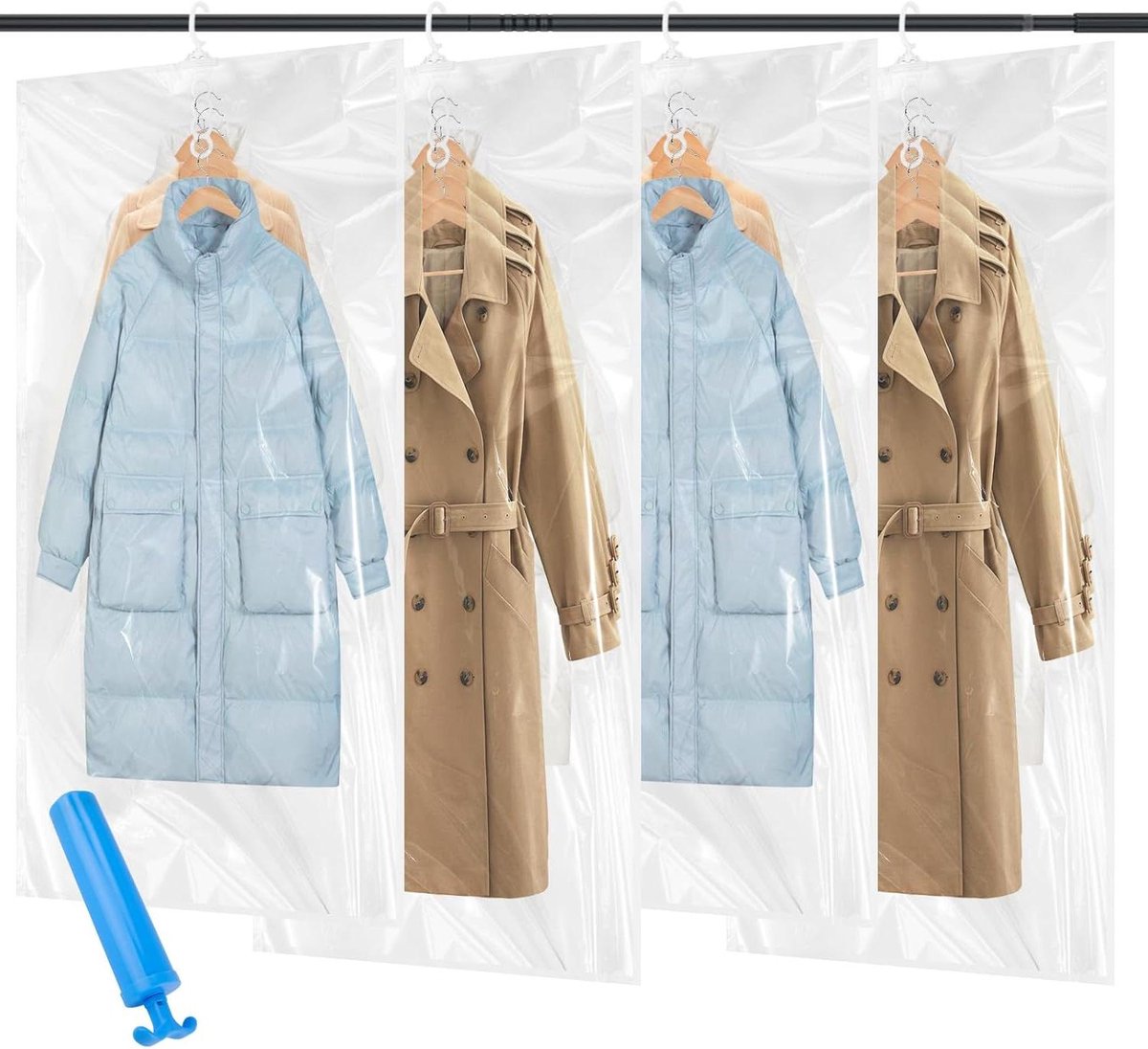 Vacuümzakken Kleding - Opberghoes - Ruimte Besparen - Hangend Ontwerp - 4 Stuks - Wit