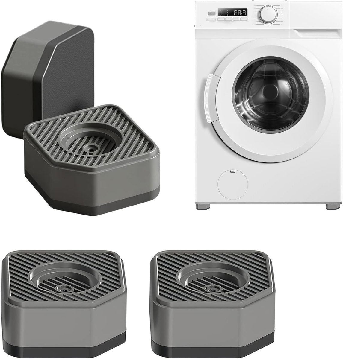 Vibratie-dempers voor wasmachines, anti-vibratie voeten, hoogte 4.5 cm, geluidsreductie, stapelbaar ontwerp, geschikt voor koelkasten en andere apparaten
