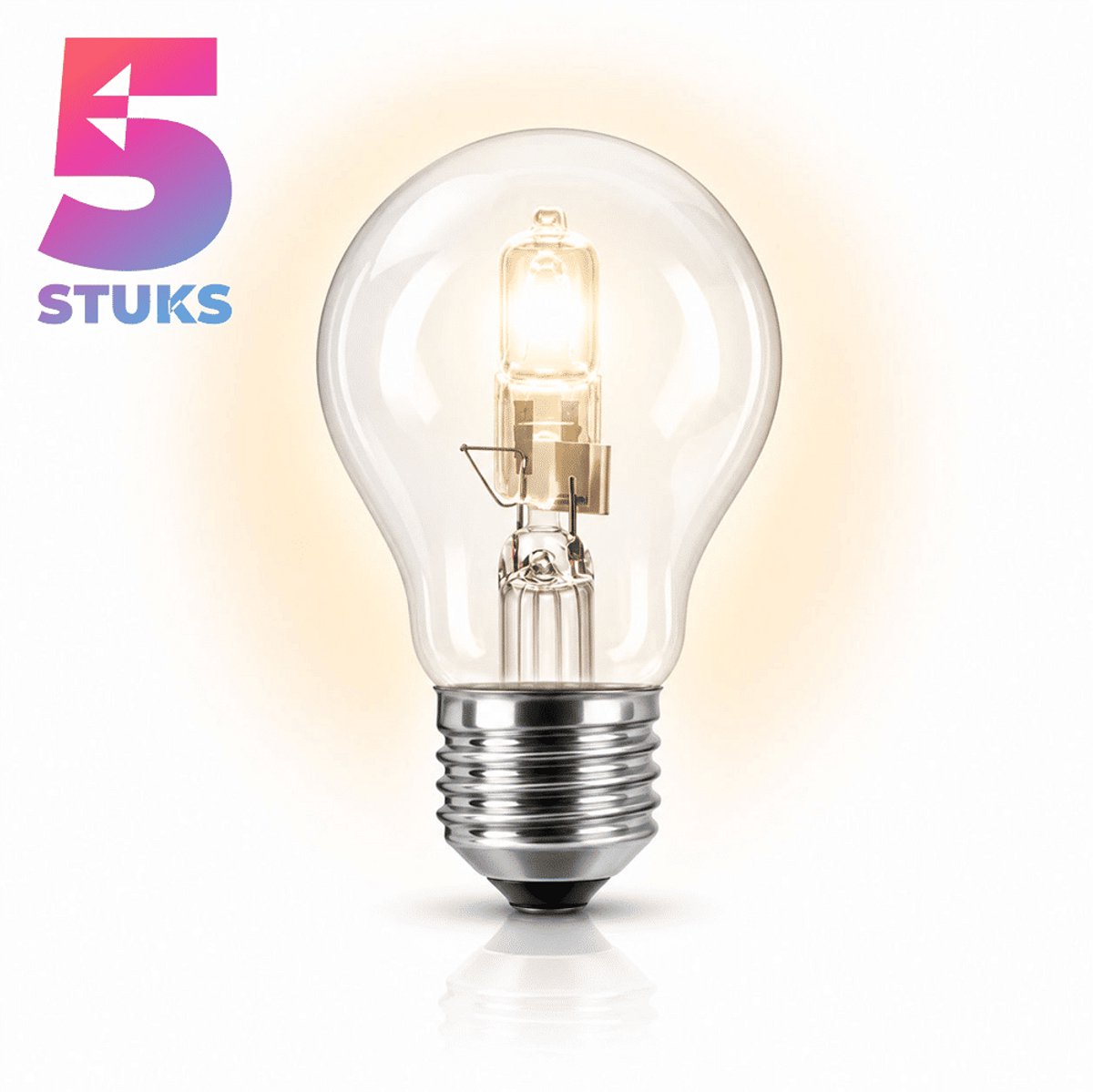 5x Peertje Halogeenlamp E27 - 100W - Warm Wit Licht (2700K) - 1900 lm - 2 jaar - Dimbaar