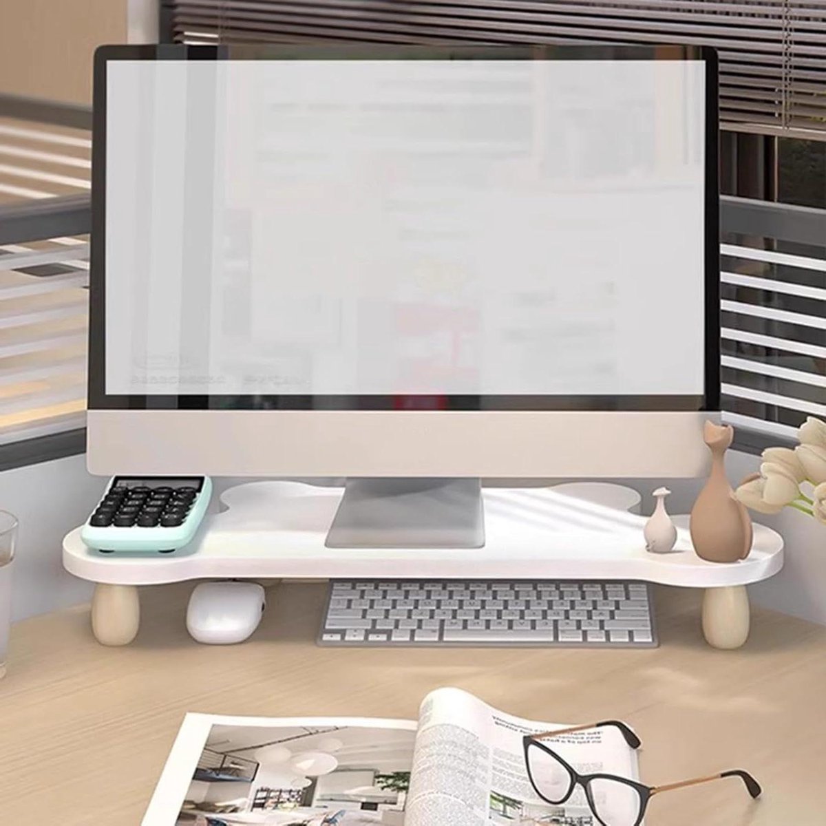 Monitor verhoger - Computer plank - Bureau organiseren - Ruimtebesparend hoekontwerp - 15 kg draaglast - Wit