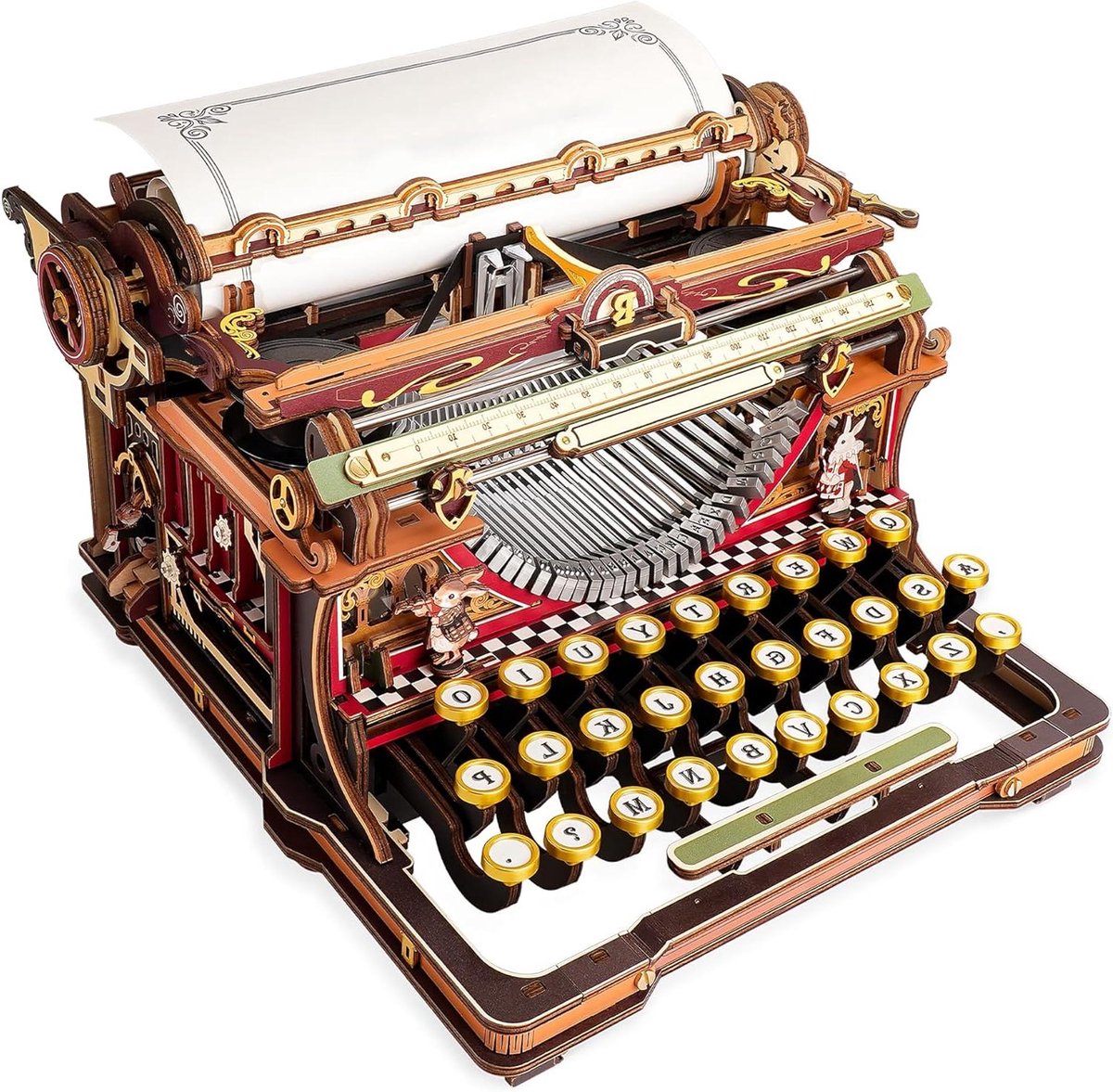 Houten Schrijfmachine - 3D Model - Hobby Bouwen - Mechanisch Bewegend - 2.49 Kilogram - Oranje