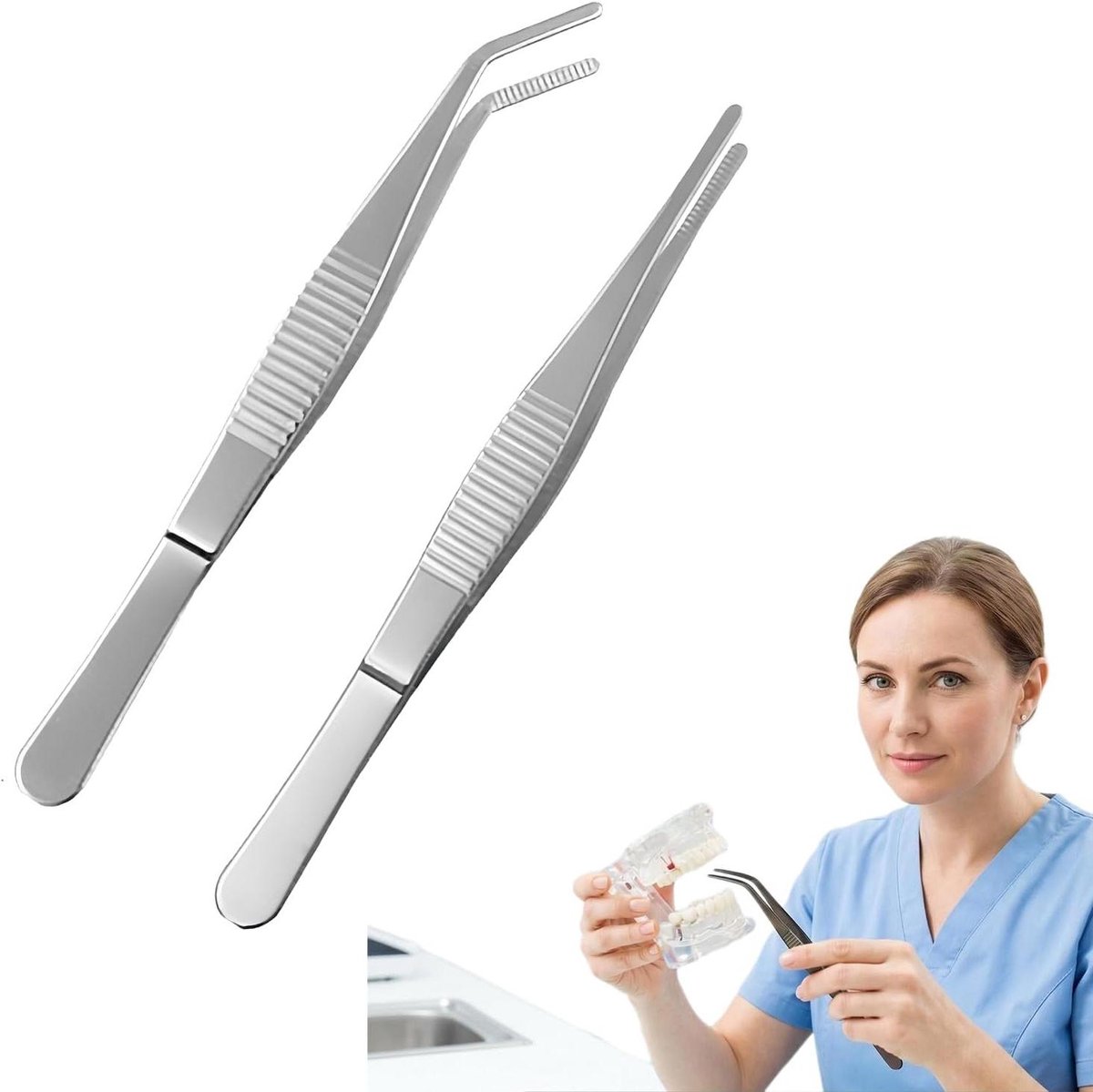Pincet set - Roestvrij staal - Precisiewerk - Antislip ontwerp - 14 cm - Zilver