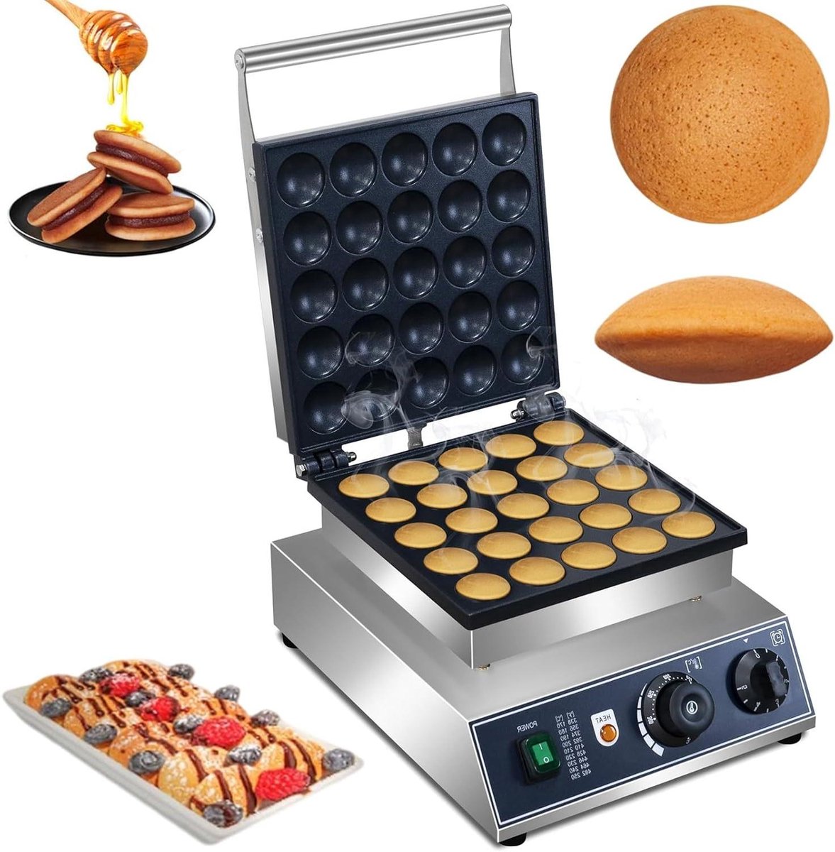 Mini Pannenkoek Machine - Pofertjesbakker - Snacks Maken - 25 Stuks Bakplaat - 1750 Watt - Zilver