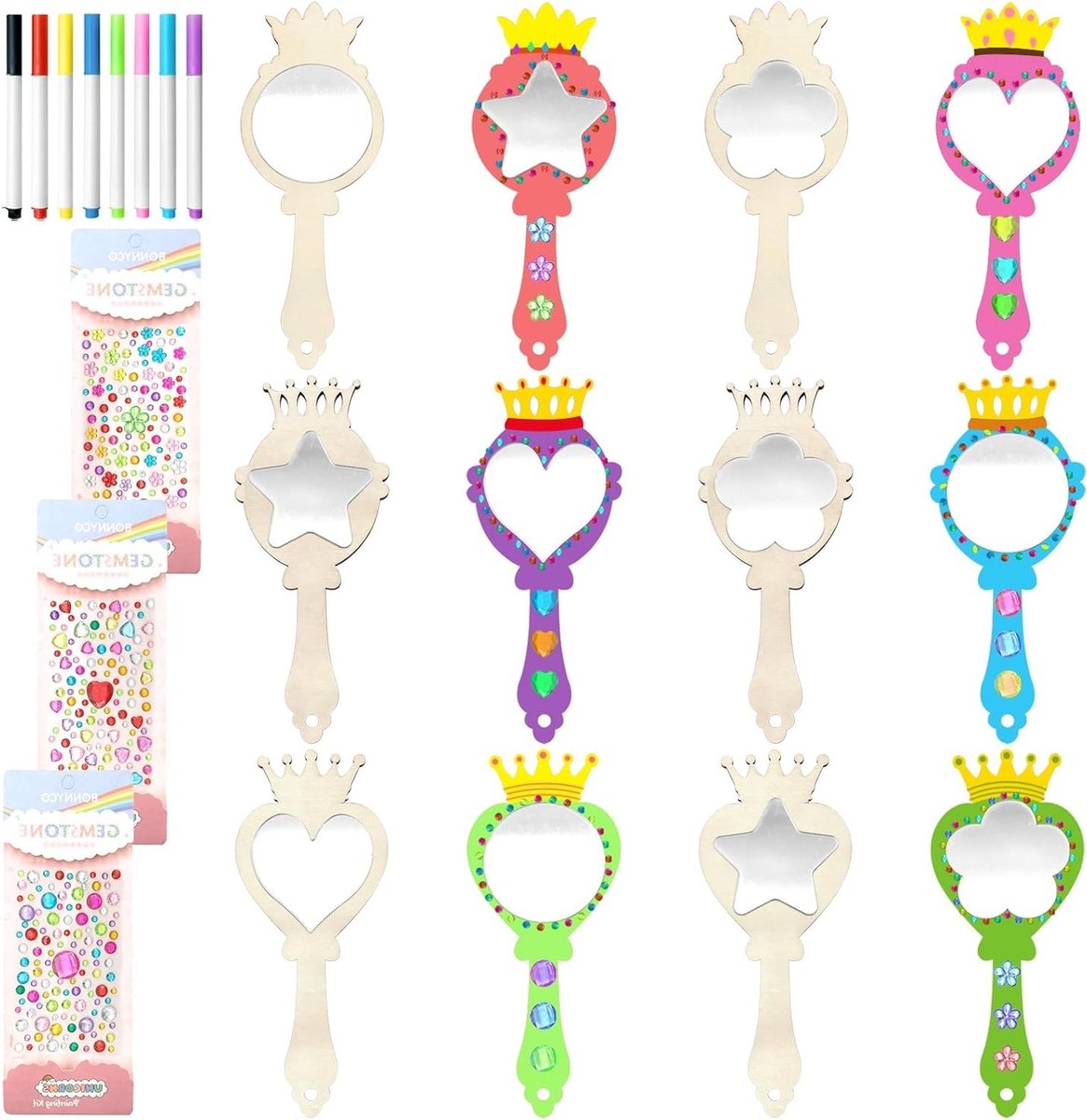 23-delige Houten Prinsessen Spiegel Set, DIY Spiegels voor Kinderen, Creatief Knutselen en Schilderen
