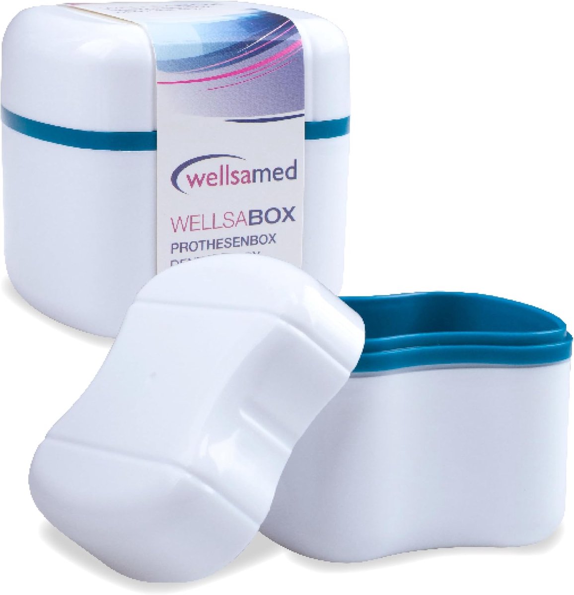 Prothesenbox - Reinigingsdoos Gebit - Veilig Opbergen - 3-delig Met Zeef - 9 x 8 x 75 cm - Wit