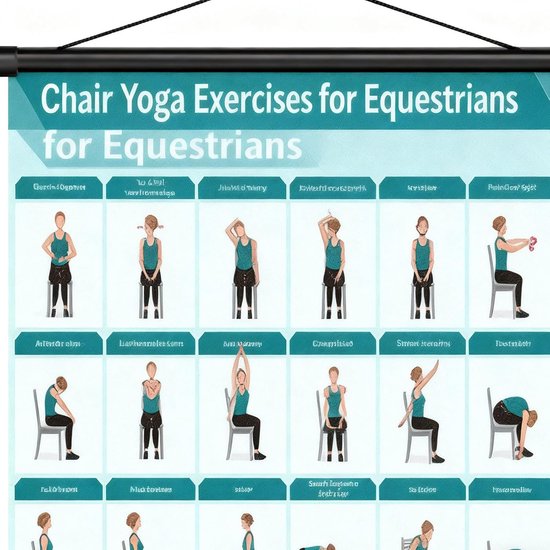 Yoga Stoel Kaart - Oefenposter Senioren - Thuis Fitness - Meer dan 30 Houdingen - 40 x 60 cm - Blauw — afbeelding 4