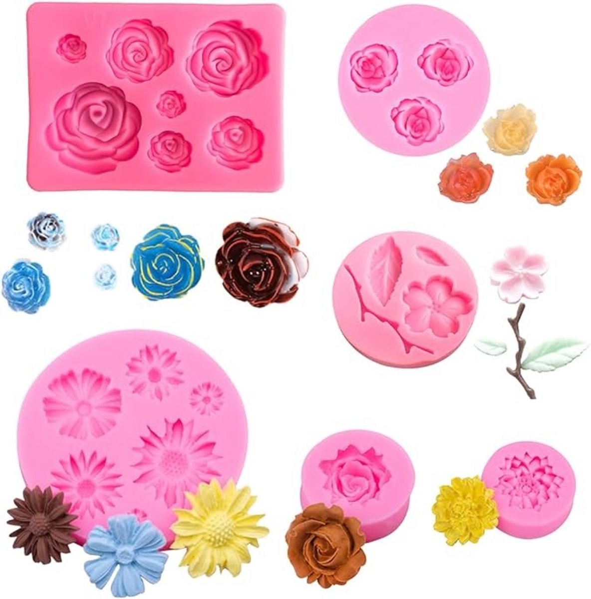 6-delige siliconen bloemenmal set voor taartdecoratie, chocolade en snoep