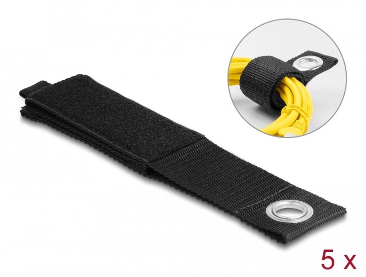Klittenband Zware haak-en-lusband met vasten oog l 508 x B 50 mm zwarte 5 stuks