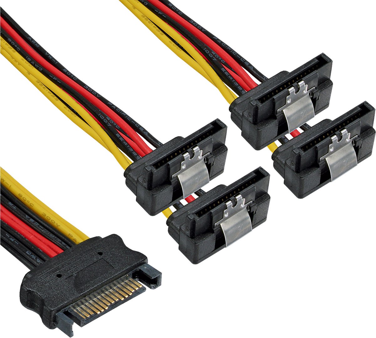 InLine® SATA power Y-kabel, SATA female /4x SATA male haaks, met nokken, 0,30m