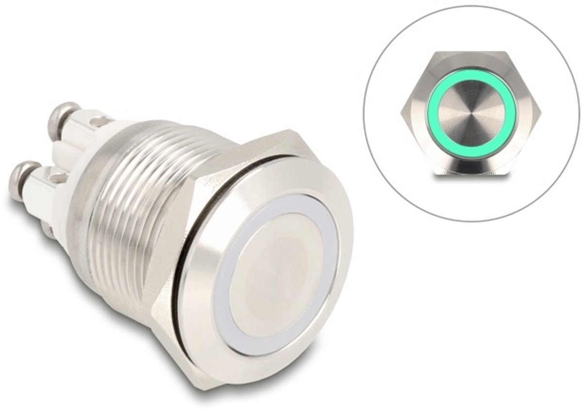 Delock Push Button for Installation 19 mm 4 x Screw Terminal LED green