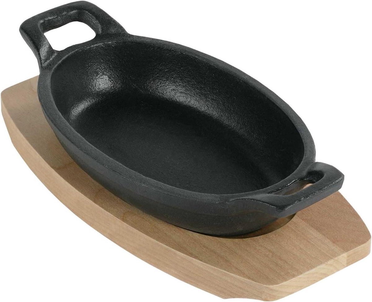 Gietijzeren Pannetje - Mini Koekenpan - Koken en Serveren - Handgesmeed Emaille - 14 x 9 cm - Zwart